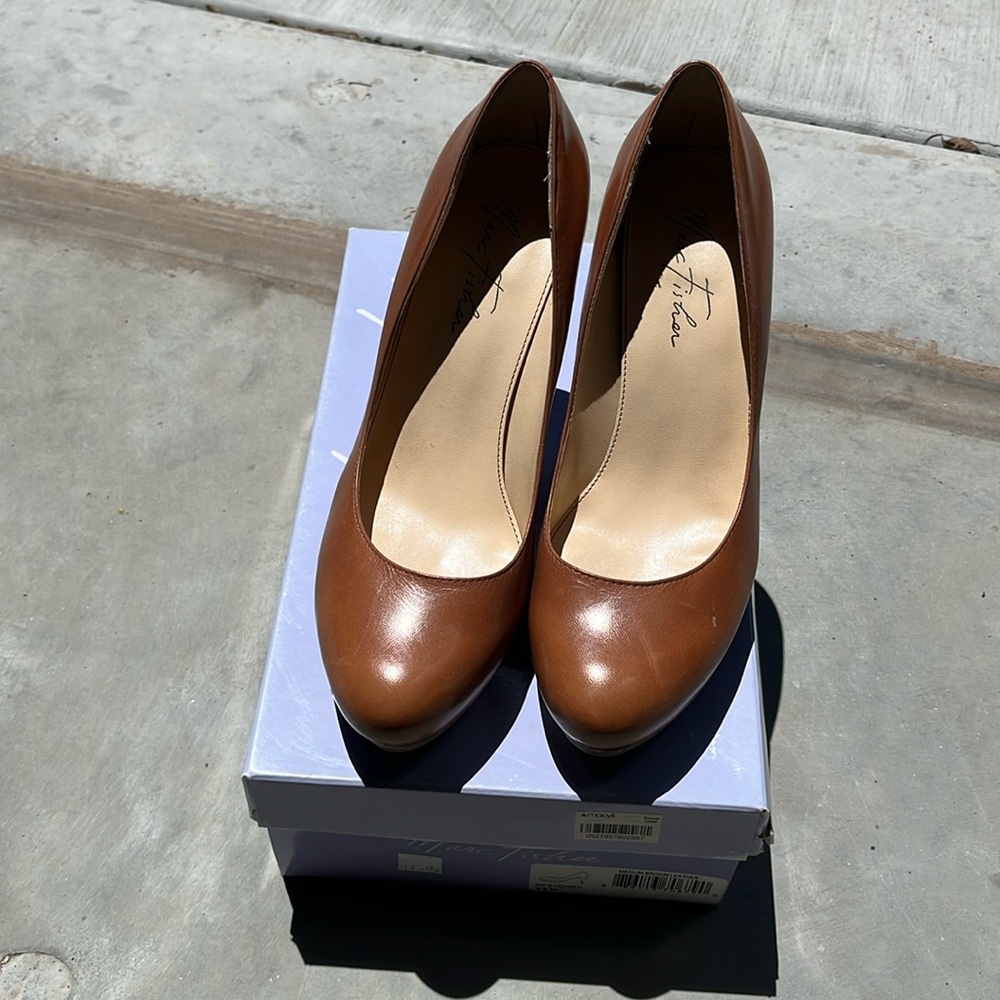 Marc Fisher Brown Leather Wood Heels